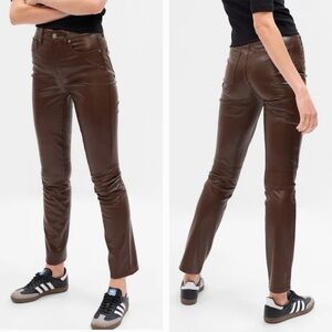 GAP High Rise Vegan Leather Vintage Slim Pant High Rise Espresso Brown Size 10
